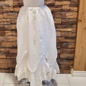 COMFY PLUS BOHEMIAN SKIRT WHITE ELASTIC WAIST COTTON POCKETS SIZE 1(1X)
